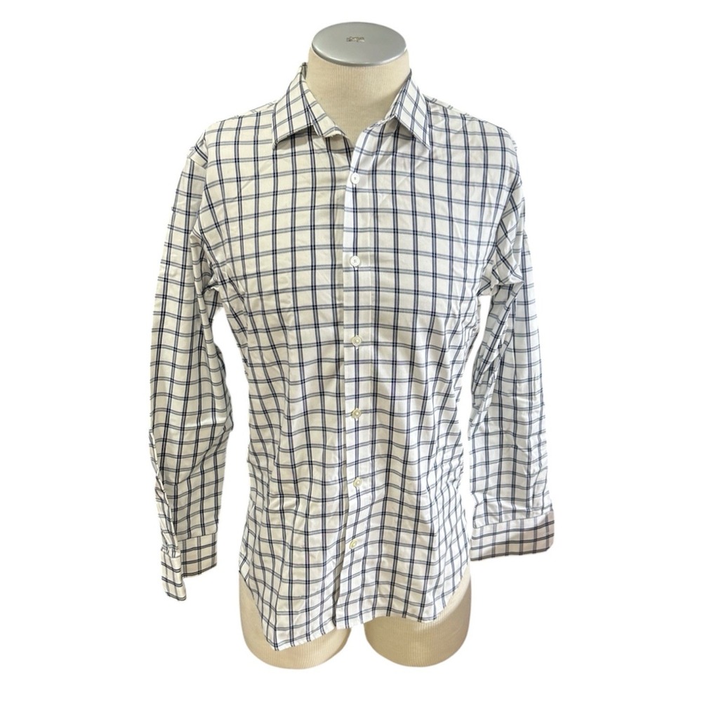Banana Republic Mens M Slim Fit Non-Iron Long Sleeve Blue White Plaid Shirt